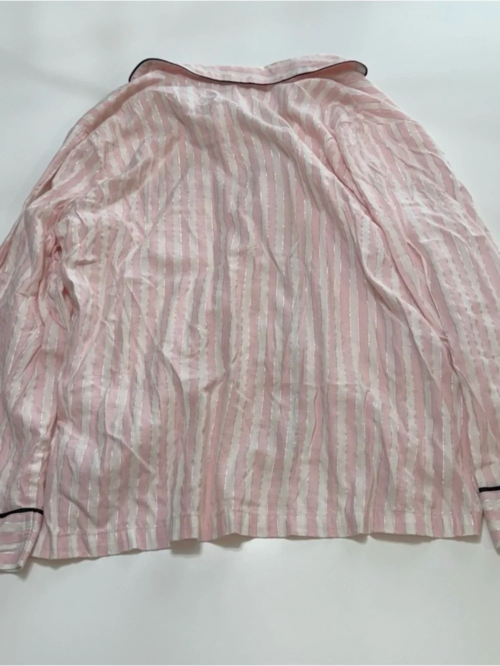 Victoria's Secret Pink Striped Pajama Set with Black Trim Size Medium